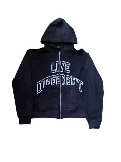 Live Different Acid Wash Zip Up Hoodie