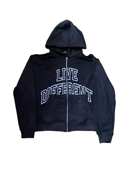 Live Different Acid Wash Zip Up Hoodie